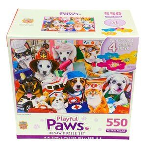 Playful Paws Jigsaw Puzzle 550‎ Piece Puppies Dogs 4 Sorter Trays Poster